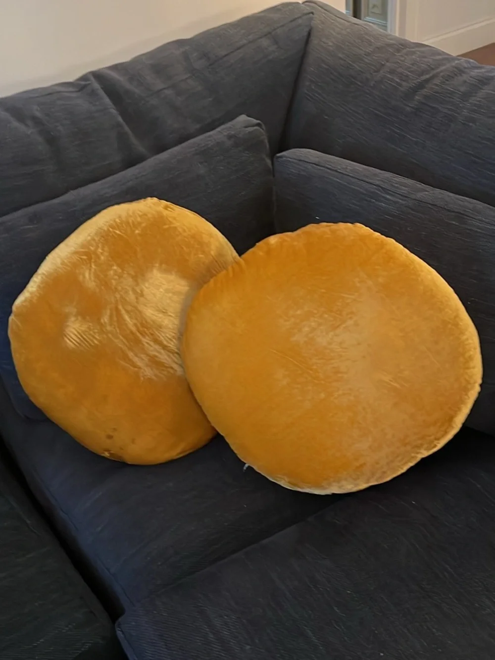 West Elm Set of Round Lush Velvet Pillows in Gold